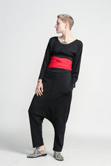 Dark Grey and Red Wrap Obi Belt