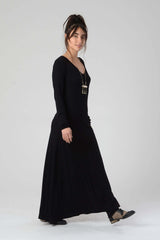 Black Maxi Dress with Pockets, Loose Tribal Festival Dress, Women's Long sleeve Dress, Long Maxi Dress, Spring Fashion Dress, Summer Dress
