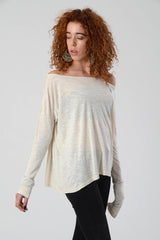 Wide Neck Shirt, Cream Top, Womens Top, Women's Clothing, Boho Top, Long Sleeve Tunic, Fall Tops, Christmas Gifts for Women, Urban Clothing