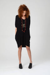 Loose Black Dress, Women Oversize Boho Dress, Short Black Dress, Lycra Bohemian Dress with Pockets, Urban Tunic Top, Casual / Evening Dress