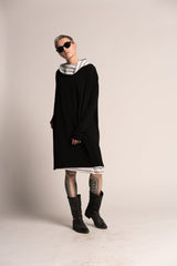 Black Dress, Off the Shoulder Oversize Dress, Loose black dress, Long Sleeve Black Dress, Maternity Dress, Oversize Tunic, Urban Clothing