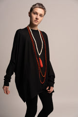 Black Tunic Dress, Oversize Black Top, Asymetrical Top, Loose black dress top, Long Sleeve Extravagant draped Tunic, Maternity Top