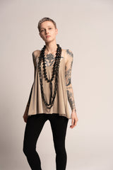 Shiny cream Summer top, Evening Sparkling cream tank top, A Line Tank Top, Loose sleeveless beige top, Sexy beige top, Low back sexy top