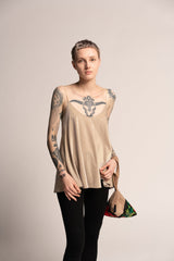 Shiny cream Summer top, Evening Sparkling cream tank top, A Line Tank Top, Loose sleeveless beige top, Sexy beige top, Low back sexy top