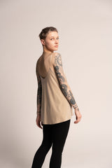 Shiny cream Summer top, Evening Sparkling cream tank top, A Line Tank Top, Loose sleeveless beige top, Sexy beige top, Low back sexy top