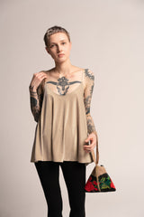 Shiny cream Summer top, Evening Sparkling cream tank top, A Line Tank Top, Loose sleeveless beige top, Sexy beige top, Low back sexy top
