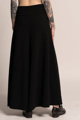 Black Wide Leg Palazzo Pants, Women Evening Elegant Skirt Pants, Boho Flared Bell Bottoms, Black Hippie Jersey Cotton Trousers