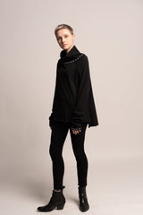 Black Top, Oversize Black Top, Turtle neck sweater, Loose black top, Long Sleeve draped Tunic, Maternity Top, Black Turtle neck  tunic