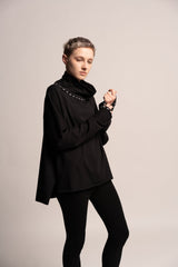 Black Top, Oversize Black Top, Turtle neck sweater, Loose black top, Long Sleeve draped Tunic, Maternity Top, Black Turtle neck  tunic