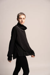 Black Top, Oversize Black Top, Turtle neck sweater, Loose black top, Long Sleeve draped Tunic, Maternity Top, Black Turtle neck  tunic