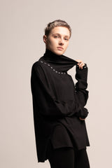 Black Top, Oversize Black Top, Turtle neck sweater, Loose black top, Long Sleeve draped Tunic, Maternity Top, Black Turtle neck  tunic