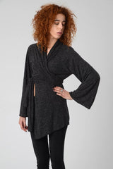 Boho Japanese Kimono, Light Gray Kimono, Long Sleeve Cardigan, Asymmetrical Top, Women's Kimono Top, Bell Sleeves Kimono Wrap Top