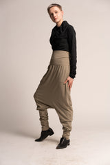 High Waist Long Unisex Comfortable Harem Pants, Green Harem Pants Women, Drop Crotch Pants, Men's Harem trousers, Lycra Maternity Trousers
