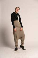 High Waist Long Unisex Comfortable Harem Pants, Green Harem Pants Women, Drop Crotch Pants, Men's Harem trousers, Lycra Maternity Trousers