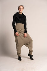 High Waist Long Unisex Comfortable Harem Pants, Green Harem Pants Women, Drop Crotch Pants, Men's Harem trousers, Lycra Maternity Trousers