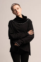 Black Top, Oversize Black Top, Turtle neck sweater, Loose black top, Long Sleeve draped Tunic, Maternity Top, Black Turtle neck  tunic