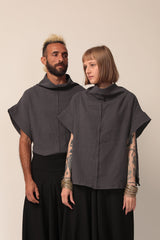 Dark Grey Loose Batwing Top, Mock Turtleneck Top, Mens Summer Shirts, Loose Fit Top, Modern Oversized Top, Summer Cotton Shirts