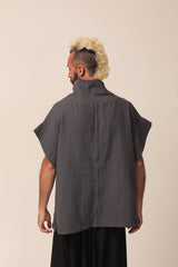 Dark Grey Loose Batwing Top, Mock Turtleneck Top, Mens Summer Shirts, Loose Fit Top, Modern Oversized Top, Summer Cotton Shirts