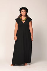 Black Maxi Dress, Summer Maxi Dress, Loose Fit Dress, Modern Everyday Dress, V Neck Dress, Plus Size Dress, Steampunk Dress, Oversize Dress