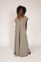 Dress with Pockets, Almond Green Maxi Dress, Oversized Dress, Comfy Everyday Dress, Summer Kaftan Dress, V Neck Dress, Loose Fit Dress