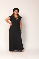 Black Maxi Dress, Summer Maxi Dress, Loose Fit Dress, Modern Everyday Dress, V Neck Dress, Plus Size Dress, Steampunk Dress, Oversize Dress