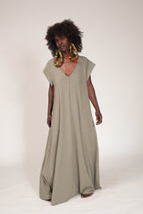 Dress with Pockets, Almond Green Maxi Dress, Oversized Dress, Comfy Everyday Dress, Summer Kaftan Dress, V Neck Dress, Loose Fit Dress