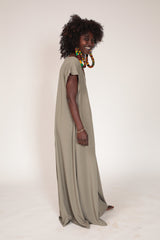 Dress with Pockets, Almond Green Maxi Dress, Oversized Dress, Comfy Everyday Dress, Summer Kaftan Dress, V Neck Dress, Loose Fit Dress