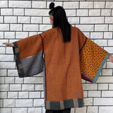 Oversized Haori coat, Kimono Jacket, Orange Unisex Winter Coat, Grey Long Kimono, Reversible Kimono, Burning Man women, Up Cycled clothing