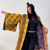 Oversized coat, Kimono Jacket, Mustard Unisex Winter Coat, Purple Long Kimono, Reversible Kimono, Burning Man women, Up Cycled clothing