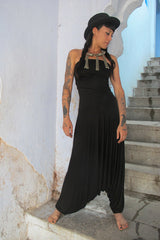 Black Harem Jumpsuit, Woman's Bohemian Strapless Jumpsuit, Women's Tribal Romper, Jumpsuits For Women, Long Strapless Woman Romper