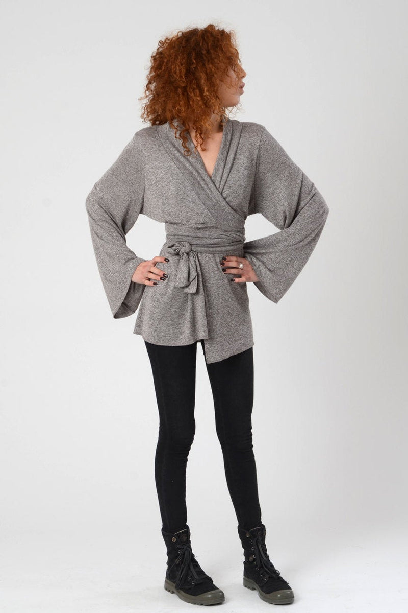 Grey Bell Sleeve Wrap Kimono Cardigan – Urbanic Tribe by Charu
