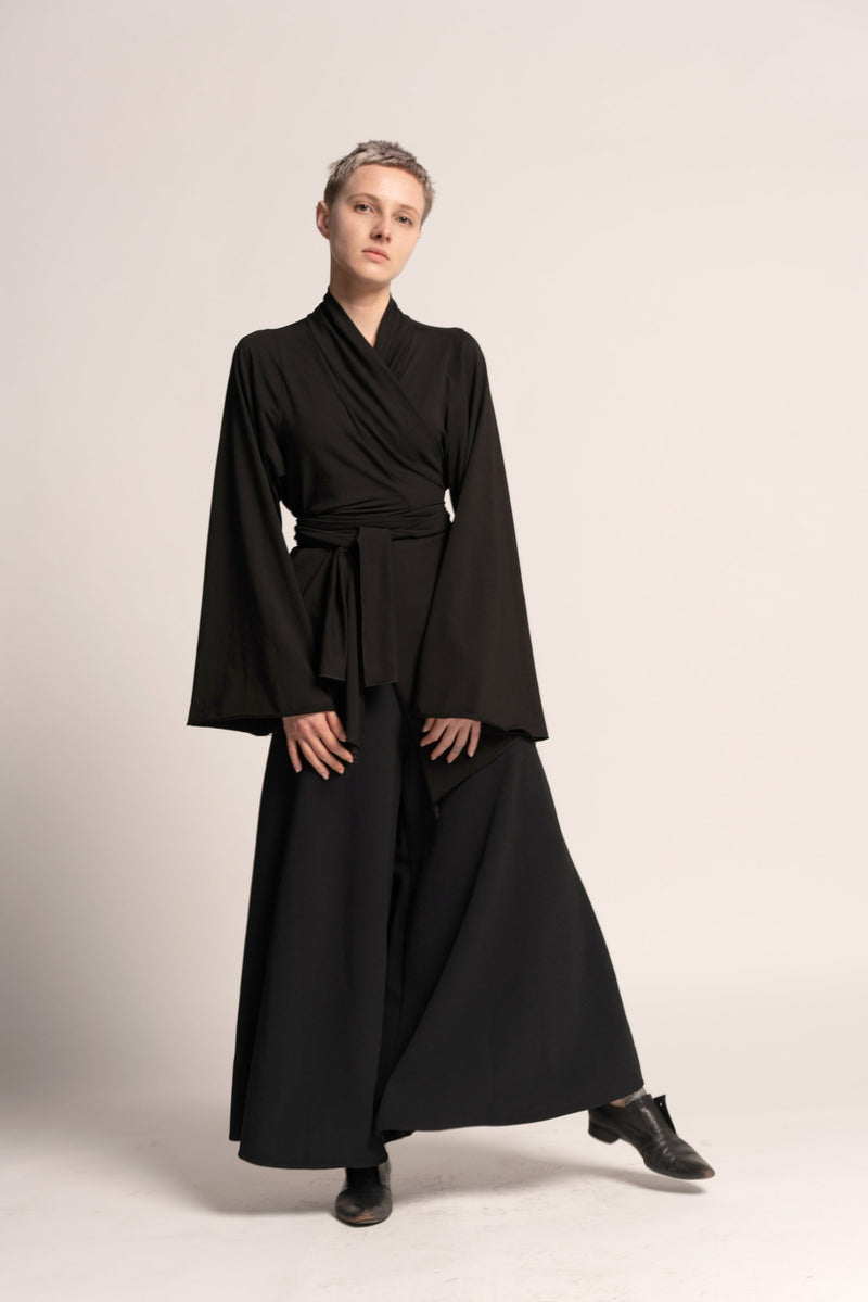 Black Bell Sleeve Wrap Kimono Cardigan – Urbanic Tribe by Charu