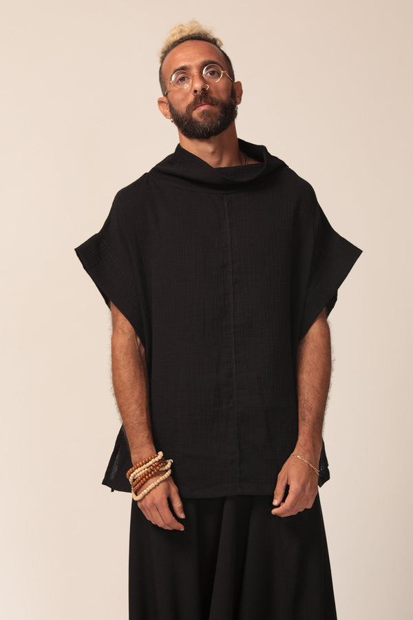 Men's Black Cotton Top, Urban Style Shirts, Casual Summer Tops, Loose Fit Top, Modern Clothing, Oversized Tops