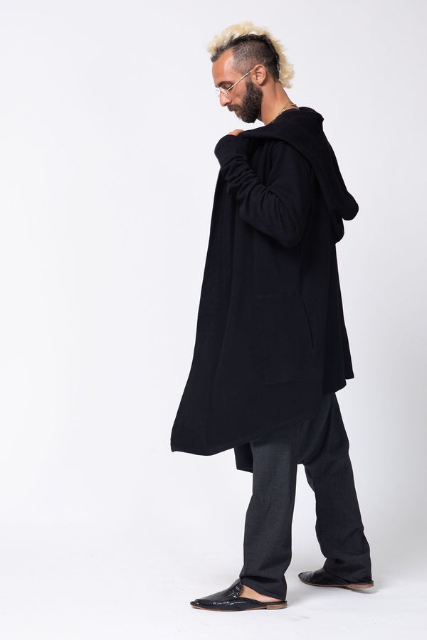 Long Black Hooded Cardigan