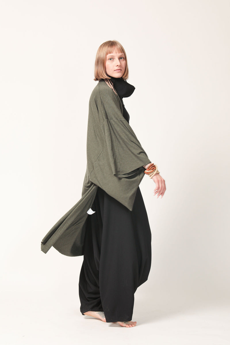 Long Green Haori Kimono Jacket for Women