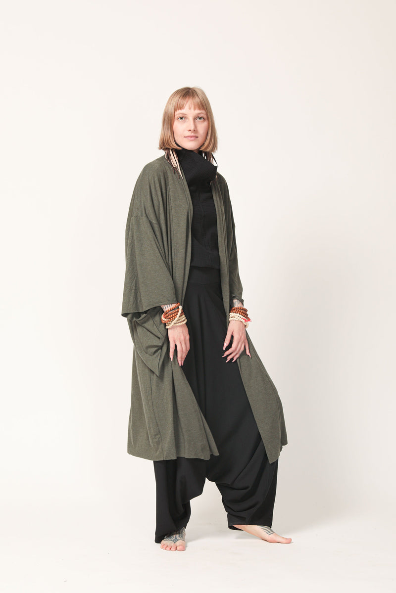 Long Green Haori Kimono Jacket for Women