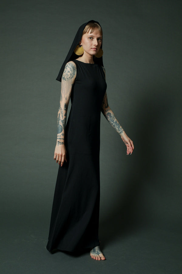 Black Maxi Dress with extra long hoodie