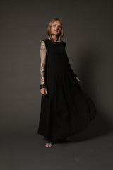 Black Oversized Maxi Dress with Pockets