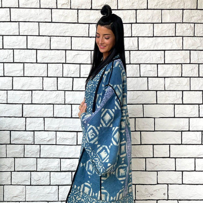 Blue Haori Jacket, Shibori Haori Coat, Oversized Kimono, Blue Unisex Winter Haori Kimono Jacket, Long Kimono, Reversible Haori, Burning Man