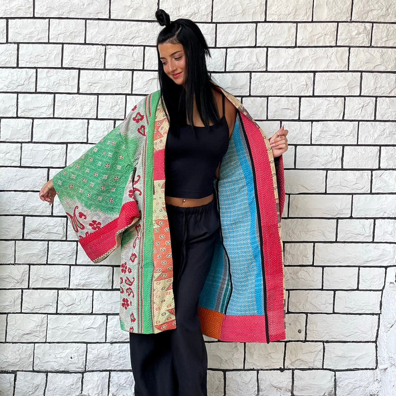 Green Haori Coat, Oversized Kimono Jacket, Blue Unisex Winter Kimono, Haori Jacket, Long Kimono, Reversible Kimono, Burning Man women