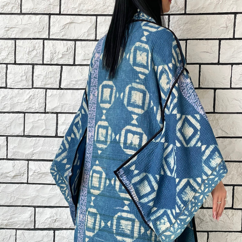 Blue Haori Jacket, Shibori Haori Coat, Oversized Kimono, Blue Unisex Winter Haori Kimono Jacket, Long Kimono, Reversible Haori, Burning Man