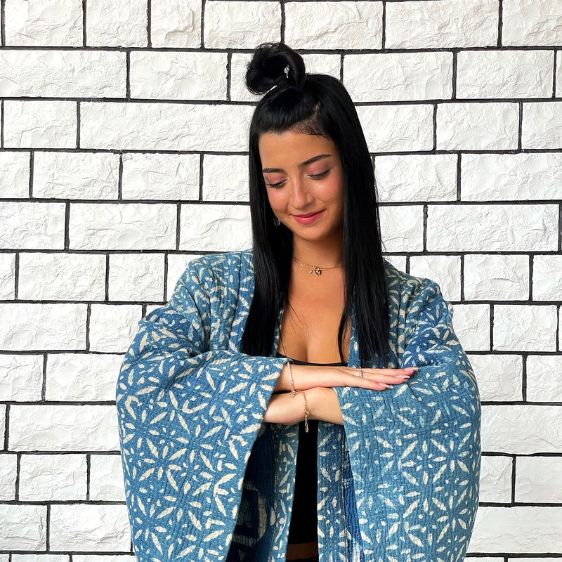 Blue Haori Jacket, Shibori Haori Coat, Oversized Kimono, Blue Unisex Winter Haori Kimono Jacket, Long Kimono, Reversible Haori, Burning Man