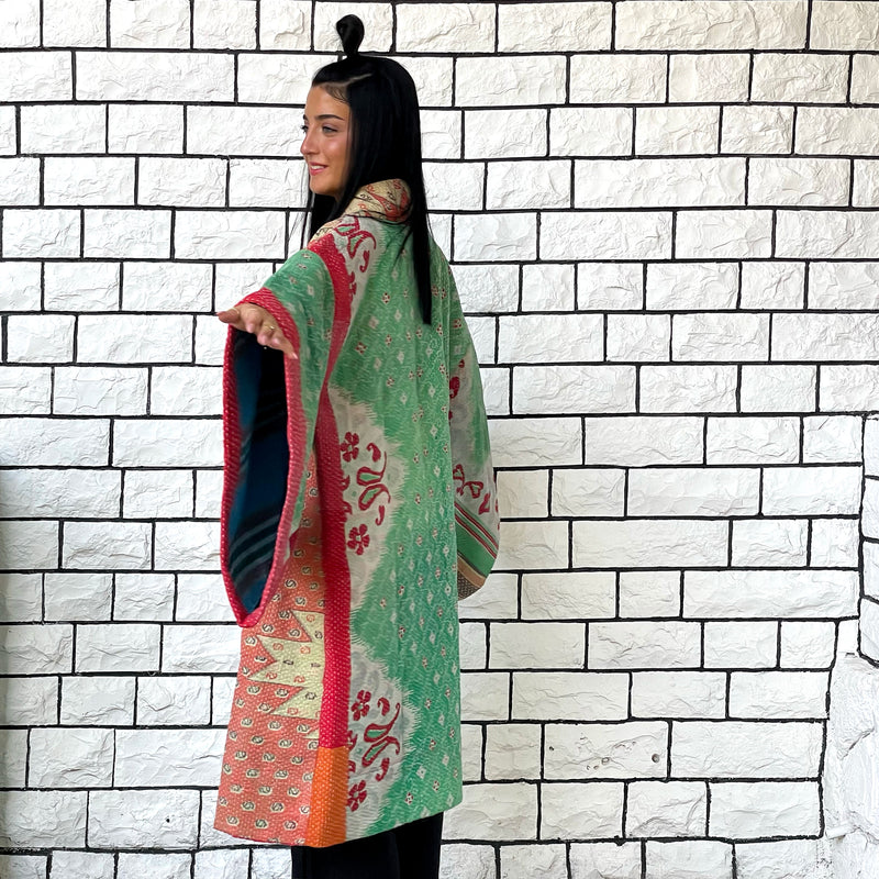 Green Haori Coat, Oversized Kimono Jacket, Blue Unisex Winter Kimono, Haori Jacket, Long Kimono, Reversible Kimono, Burning Man women