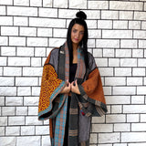Oversized Haori coat, Kimono Jacket, Orange Unisex Winter Coat, Grey Long Kimono, Reversible Kimono, Burning Man women, Up Cycled clothing