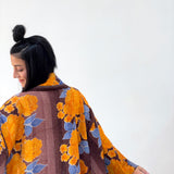 Kimono Jacket, Oversized Haori , Orange Unisex Winter Coat, Purple Long Kimono, Reversible Kimono, Burning Man women, Up Cycled clothing