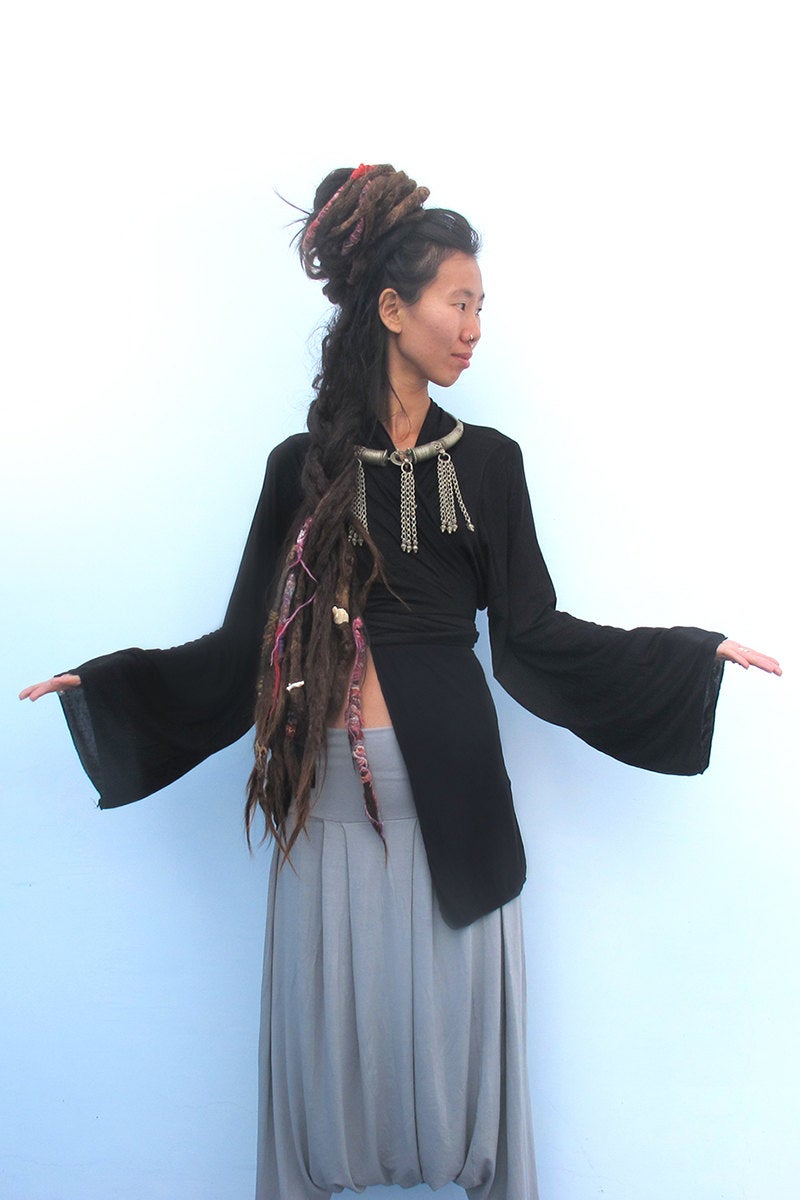 Black Kimono Top, Woman&#39;s Kimono Cardigan, Wrap Tunic Top, Long Bell Sleeves Top, Japanese Kimono, Boho Kimono, Urbanic Bohemian Woman&#39;s Top